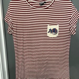 Striped Short Sleeve Tee with Pocket - Armadillo embroidered pocket. Sz S